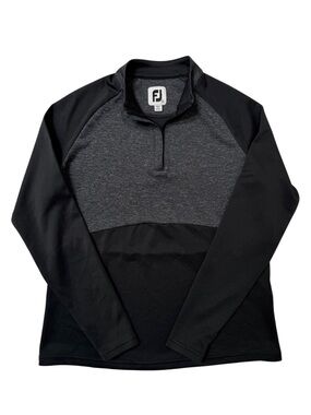 {FootJoy} Black Gray Long Sleeve Quarter Zip Golfleisure Golf Pullover WAT37